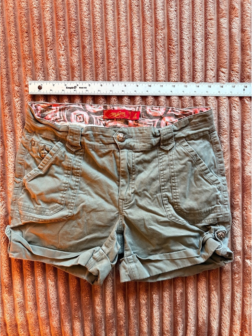 Y2K One Love Olive Green Casual Cargo Shorts #12